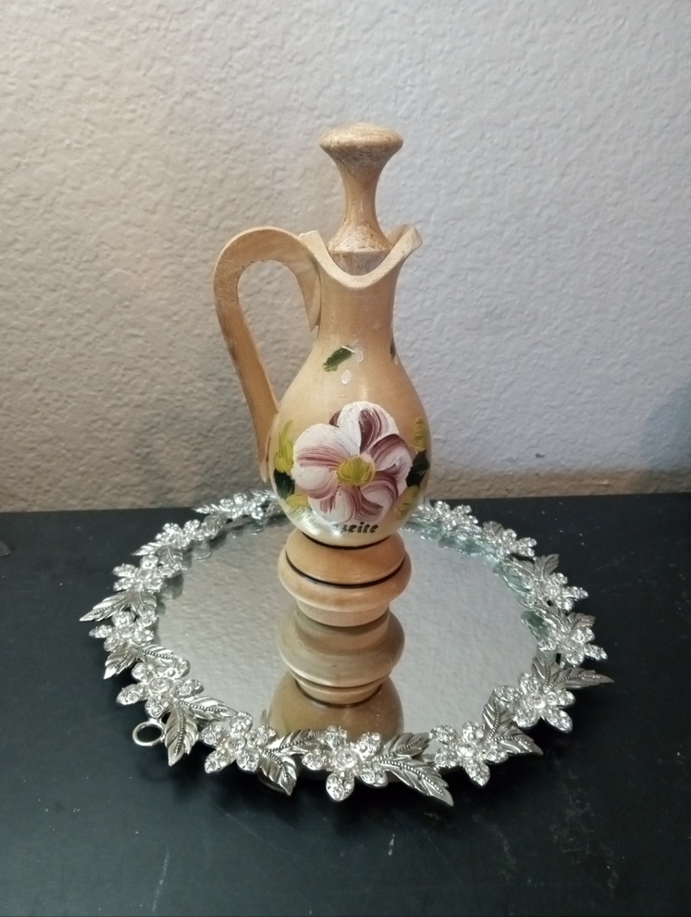 GORGEOUS VTG Hand painted 6" Wooden Cruet w/ Stopper